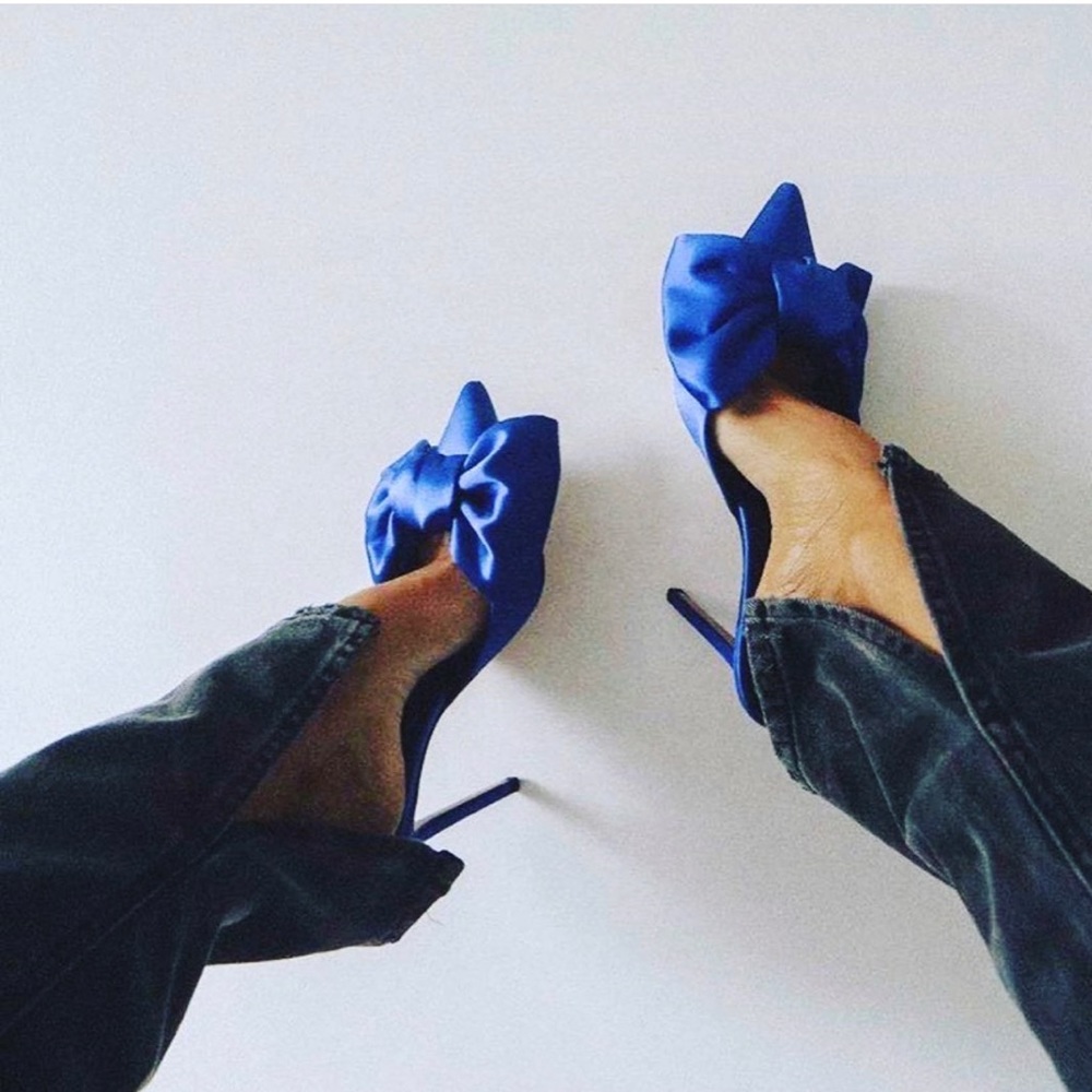 Heels Blue satin bow heels sz 7 brand new